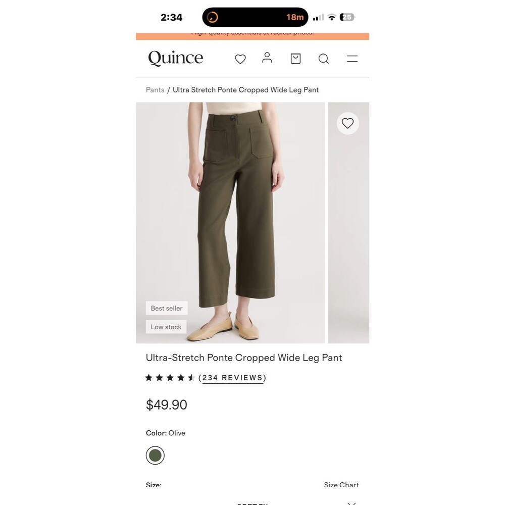 Quince Ultra Stretch Ponte Cropped Wide Leg Pants Sz. 4 NWOT Olive